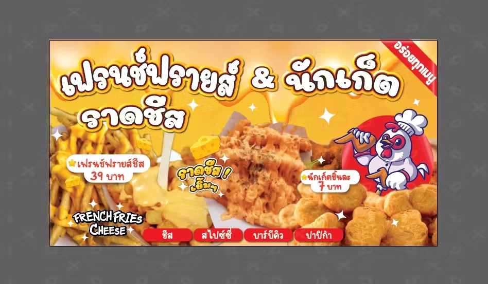 ร้านเฟรนช์ฟรายส์ราดชีส กุ้งแช่น้ำปลา หมูมะนาว